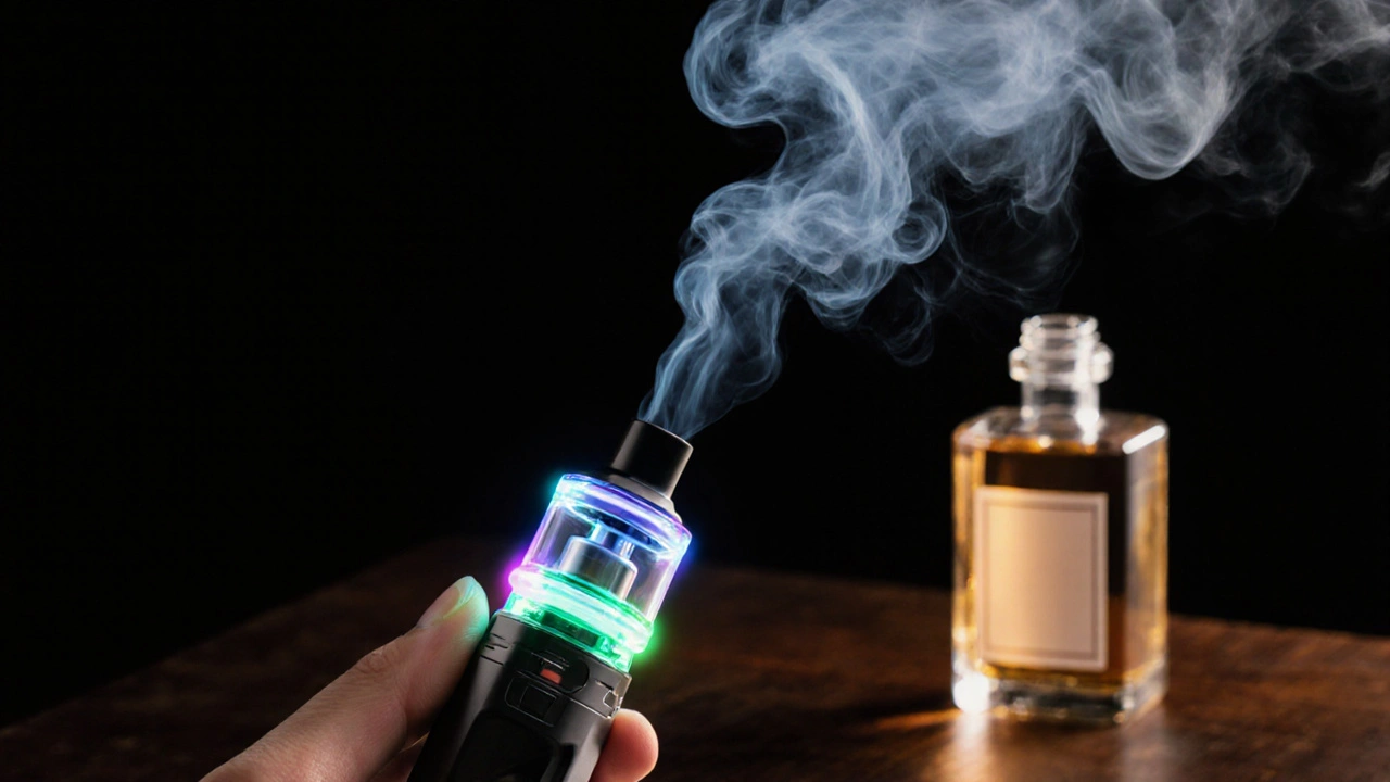 Uživatel vdychuje aerosoly z vaporizéru nastaveného na 180‑210 °C.
