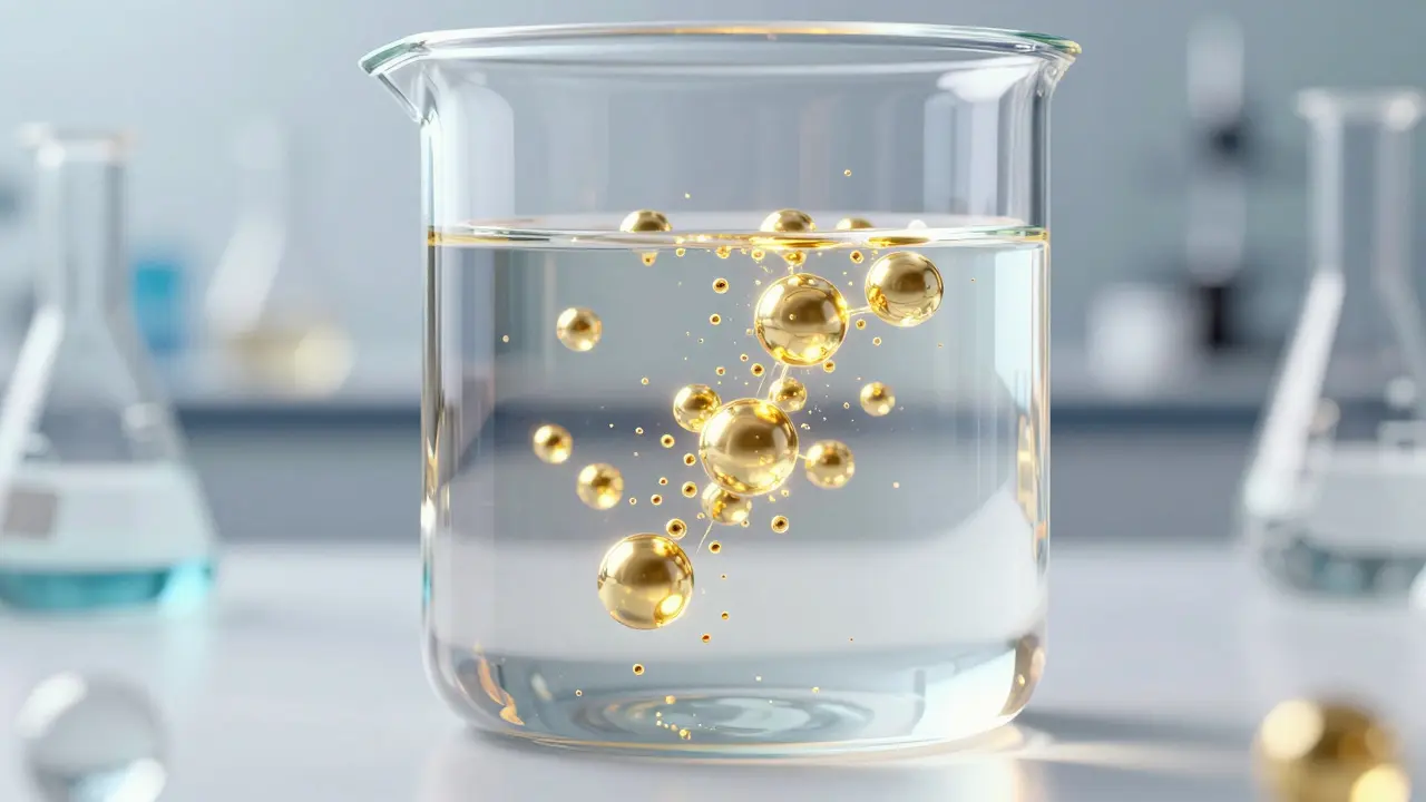 Ilustrace nanotechnologie pro lepší vstřebávání kanabinoidů v nápojích