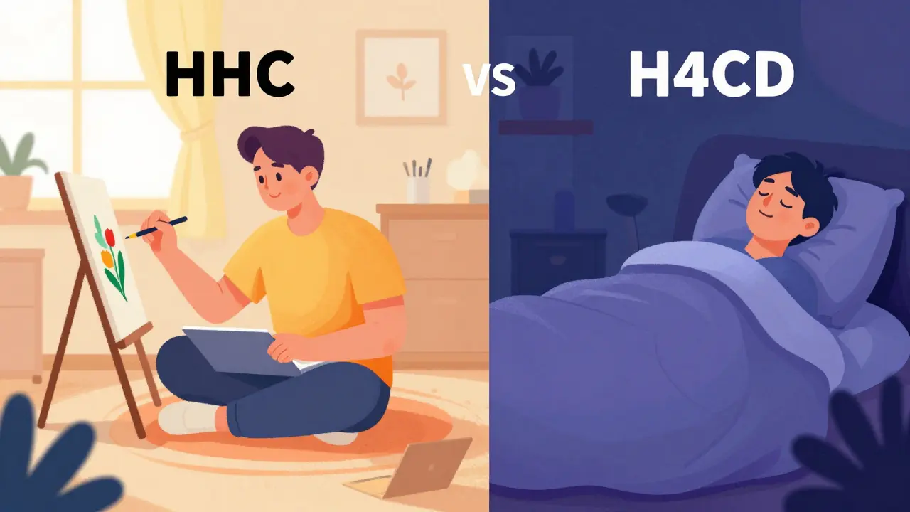 Ilustrace rozdílů mezi účinky HHC a H4CBD