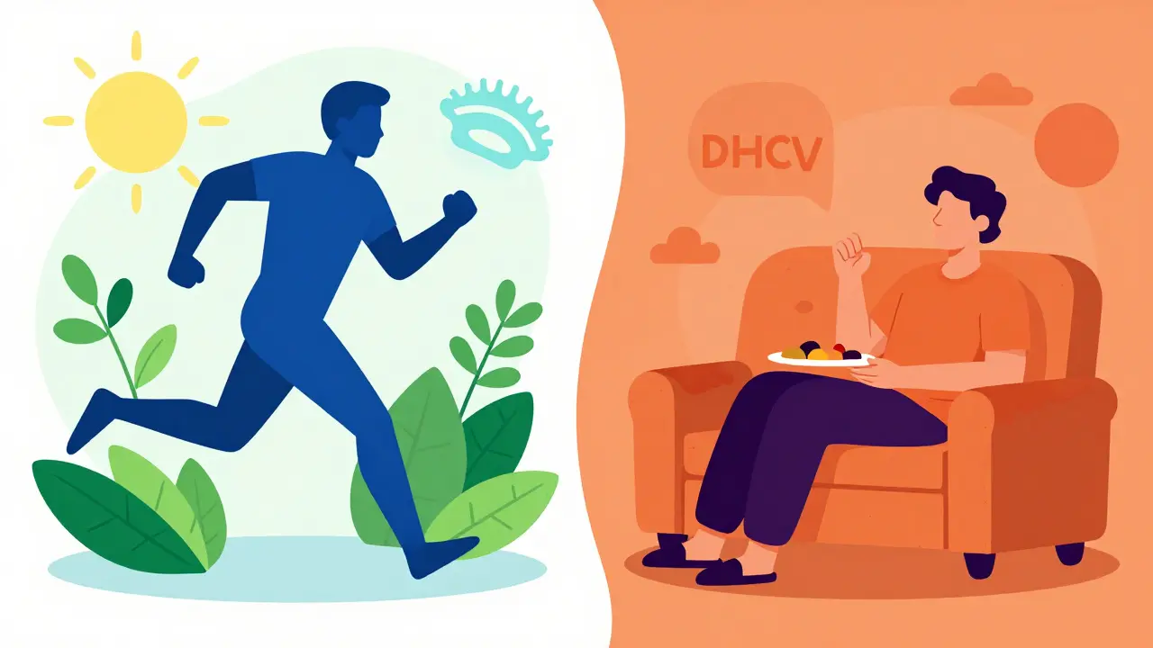 Ilustrace rozdílů v účincích: energie versus relaxace a chuť k jídlu