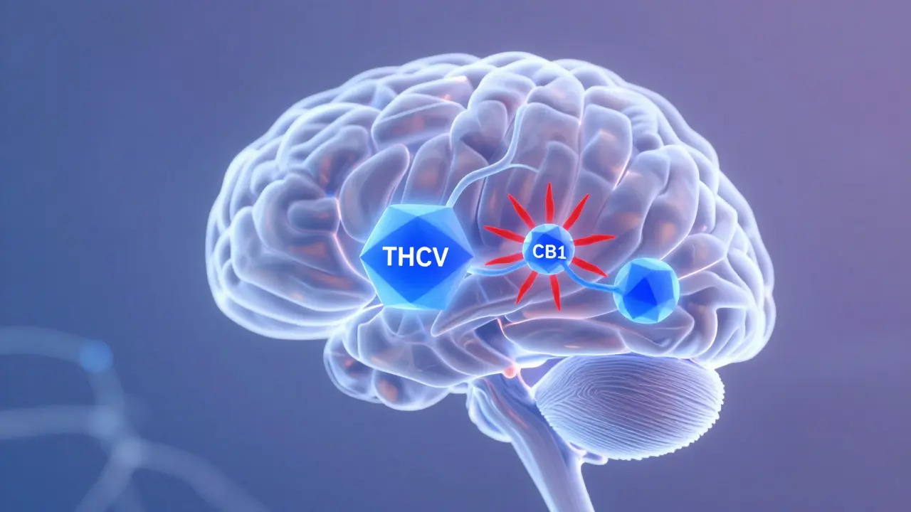 Abstraktní vizualizace molekul THCV blokujících nervové receptory