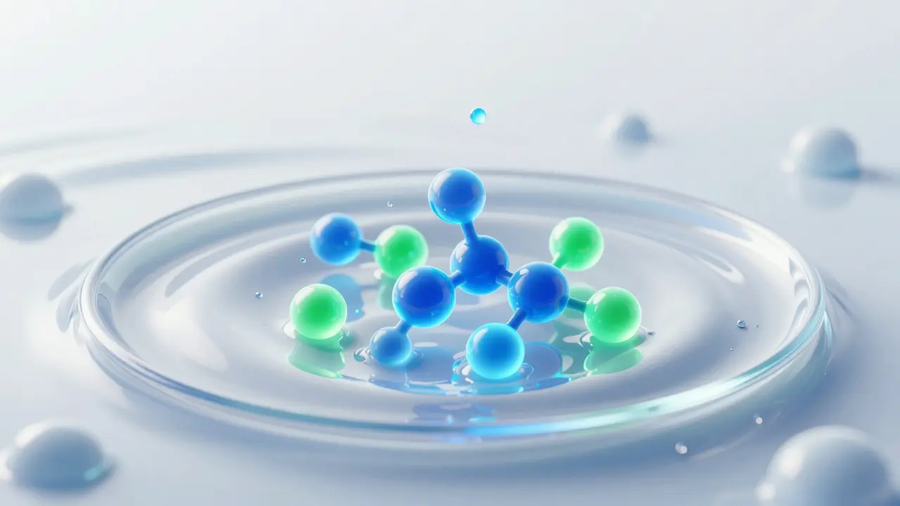 Abstraktní vizualizace nanoemulze kanabinoidů v nápoji