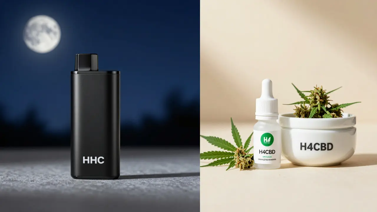 Srovnání produktů HHC pro relaxaci a H4CBD pro klid v moderním interiéru