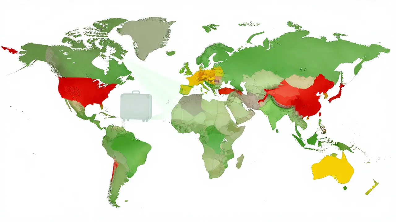 Světová mapa s označením zemí podle legality konopných produktů