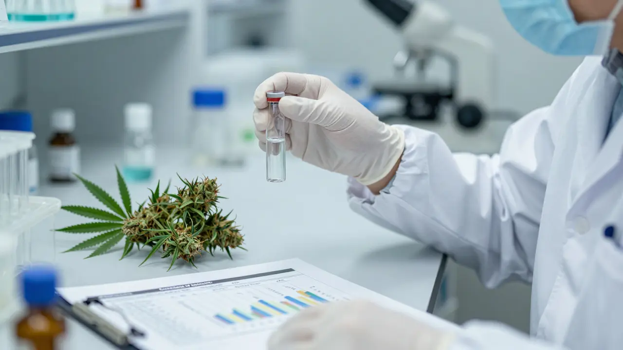 Vědec v laboratoři kontroluje kvalitu kanabinoidů