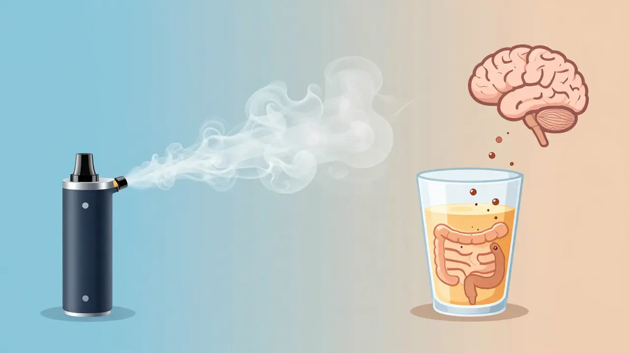 Ilustrace porovnávající rychlost účinku vapingu a nápojů
