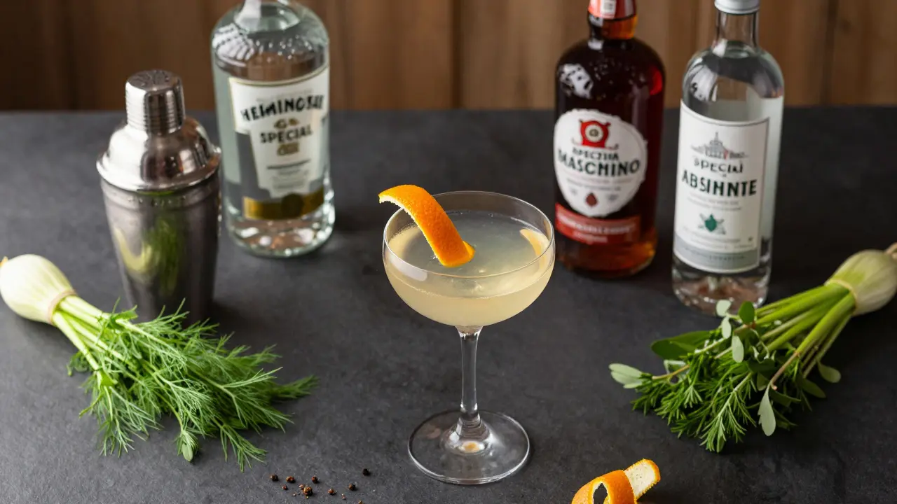 Ingredience pro koktejl s absinthem na tmavém podkladu