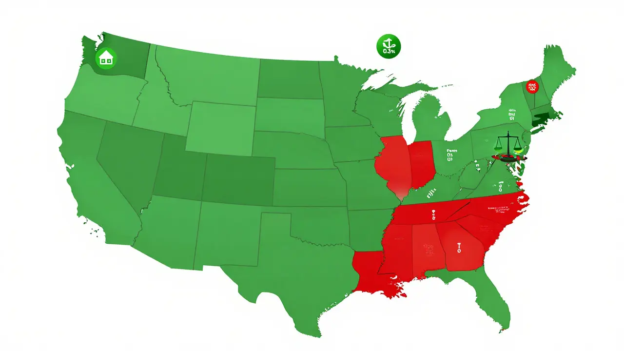Mapa USA zobrazující rozdílné zákony o CBD ve státech