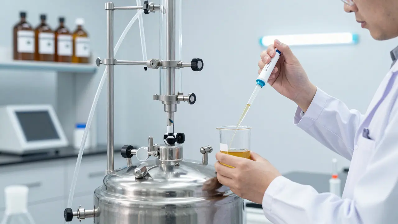 Laboratorní proces infuze CBD extraktu do piva v moderním pivovaru