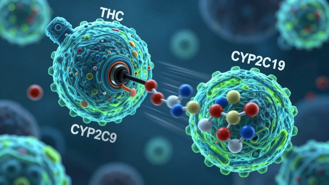 Vizuализace enzymů jater rozkládajících THC rychlým nebo pomalým tempem