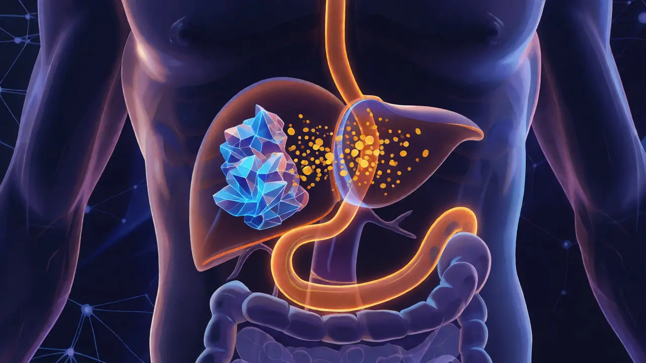 Konceptuální ilustrace přeměny THC v játrech na aktivní metabolit uvnitř těla