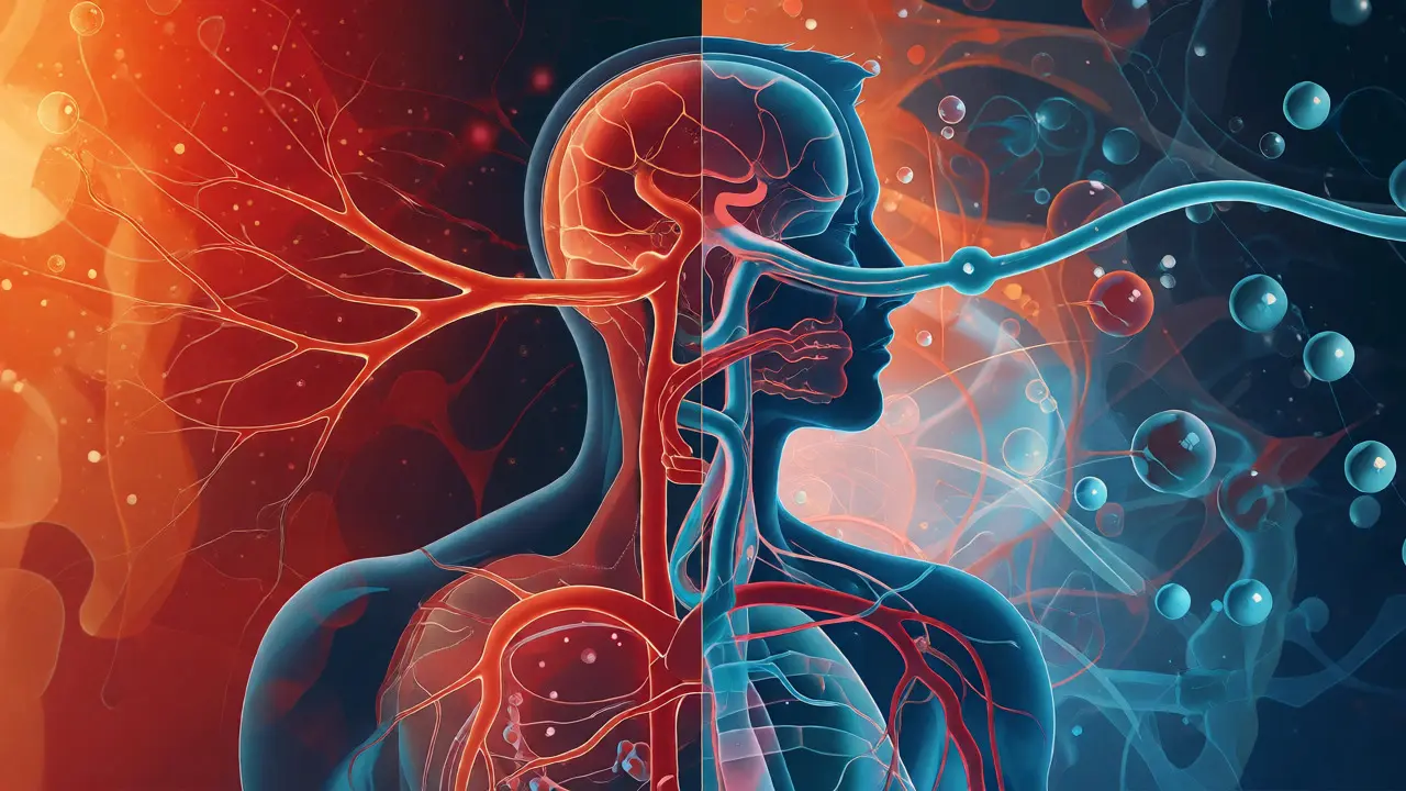 Konceptuální ilustrace konfliktu mezi rozšířením a zúžením cév v těle