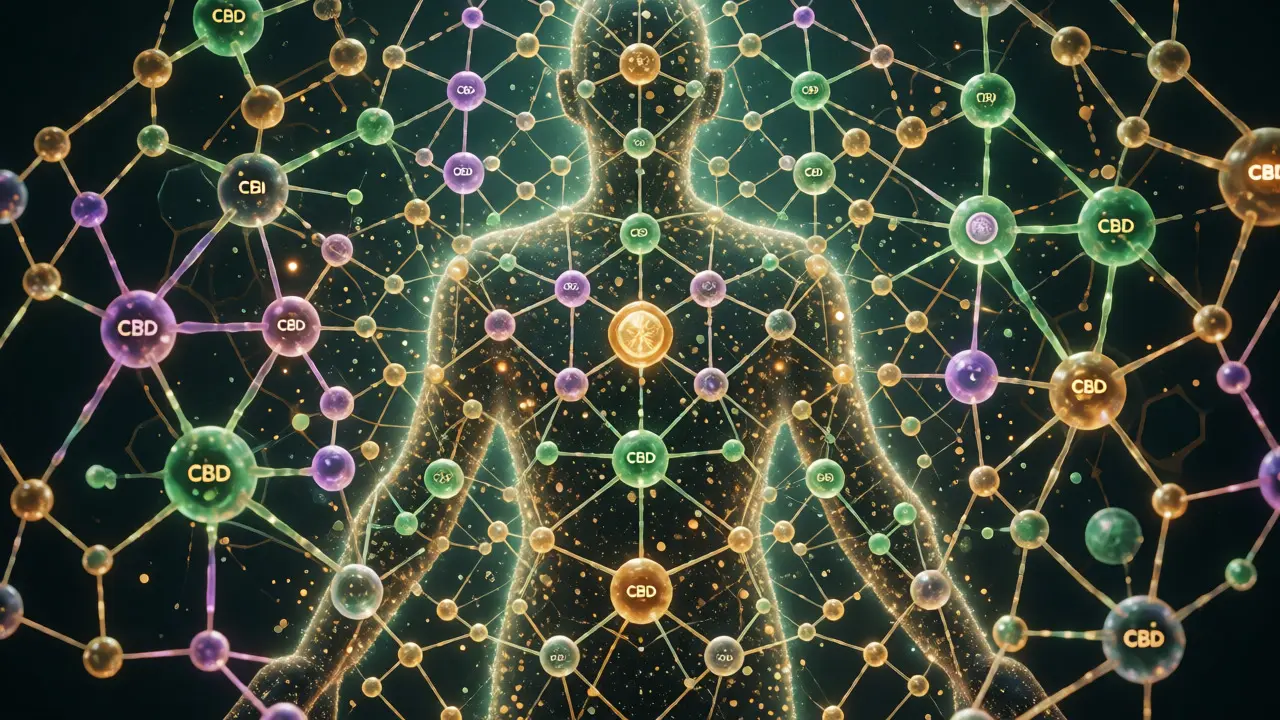 Konceptuální znázornění synergie kanabinoidů a terpenů