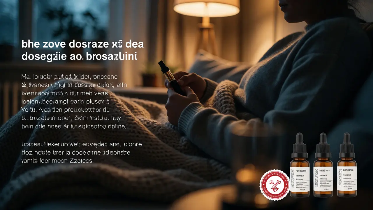 Relaxační večerní scéna s produktem pro uvolnění a bezpečné dávkování
